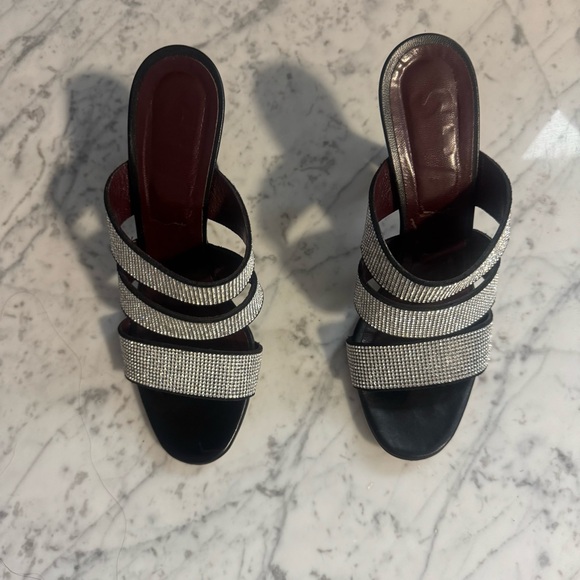 Staud Sonny Rhinestone Sandals Black Multi Strap Slides Heels Size EU 38 8 US - Picture 10 of 11